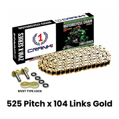 Crank 1 Chain For Ducati Monster 796 (2010-2016) - 525 Pitch x 104 Links Gold (ZVMX)