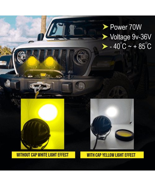 7 Led White and Yellow 70W Fog Light with Yellow Filter