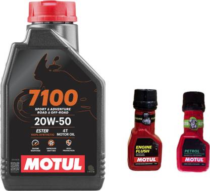 Motul 7100 4T 20W-50(1 litre) + Engine Flush(50ml)+Petrol System Clean(50ml)combo Full-synthetic Engine Oil (1 L)