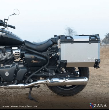 Zana Panniers ( 36 LTR ) Aluminium L-Flat Silver With Frame For Super Meteor 650 ZI-8492 LS