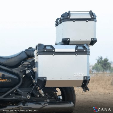 Zana Panniers ( 36 LTR ) Aluminium L-Flat Silver With Frame For Super Meteor 650 ZI-8492 LS