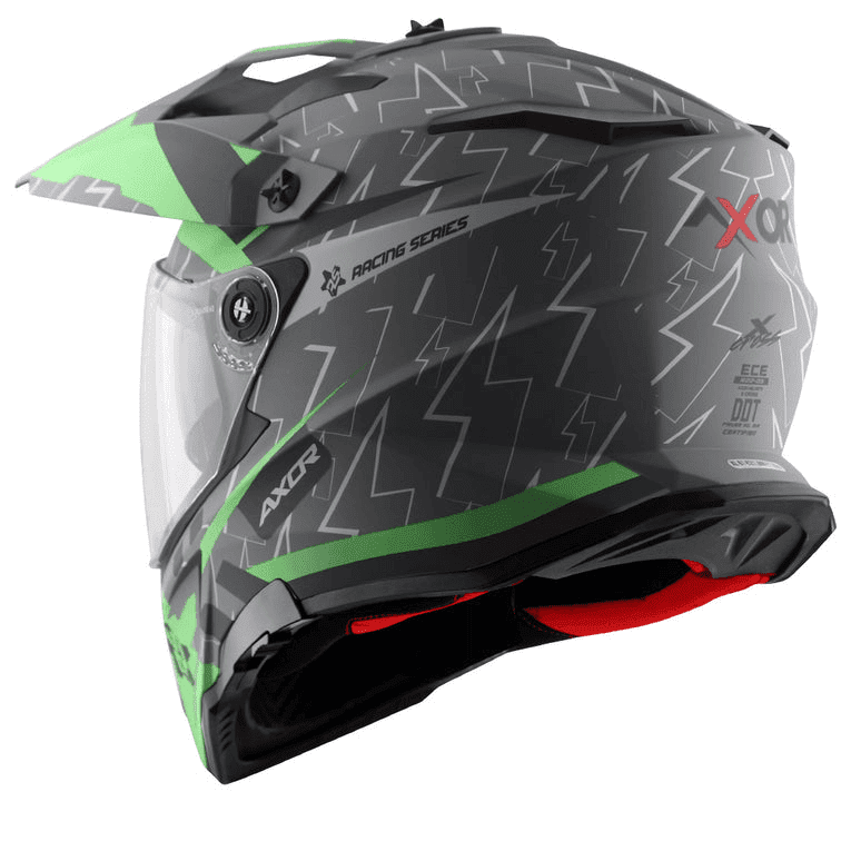 AXOR X-Cross Flash Dull Cool Grey Green Dual Visor Helmet