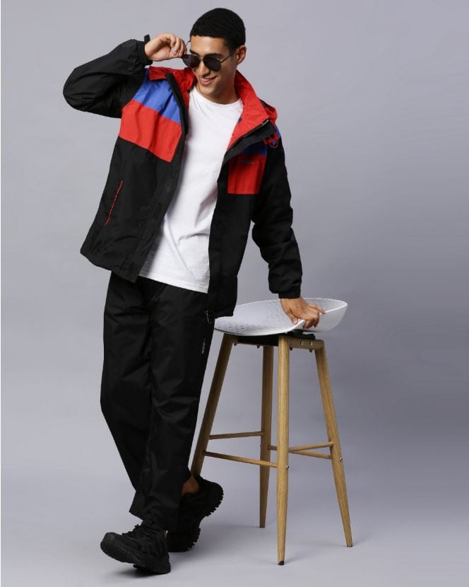 Black and Blue Raincoat Set for Mens