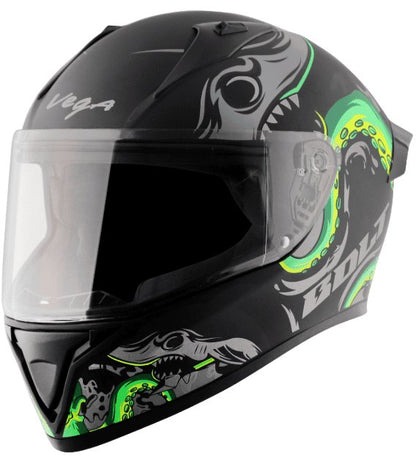 Vega Bolt Octopus Dull Black Neon Green Helmet