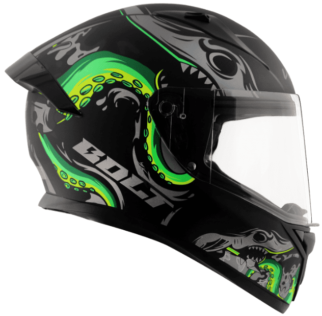 Vega Bolt Octopus Dull Black Neon Green Helmet