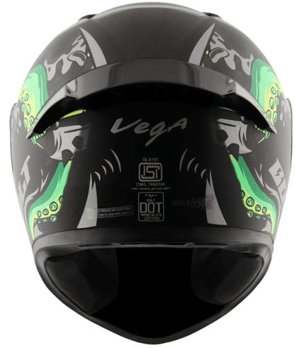 Vega Bolt Octopus Dull Black Neon Green Helmet
