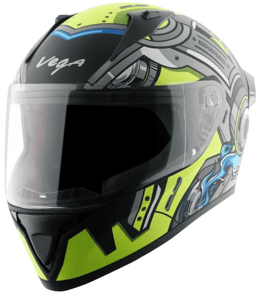 Vega Bolt Superhero Dull Black Neon Yellow Helmet