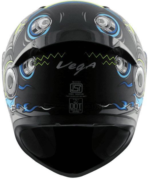 Vega Bolt Superhero Dull Black Neon Yellow Helmet