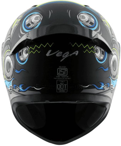 Vega Bolt Superhero Dull Black Neon Yellow Helmet