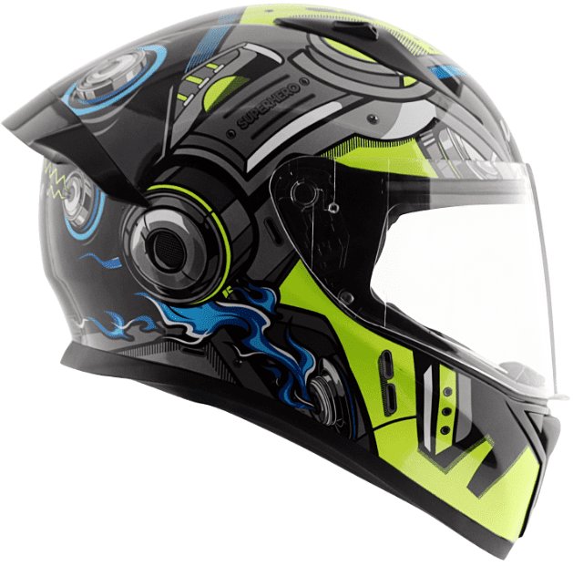Vega Bolt Superhero Black Neon Yellow Helmet
