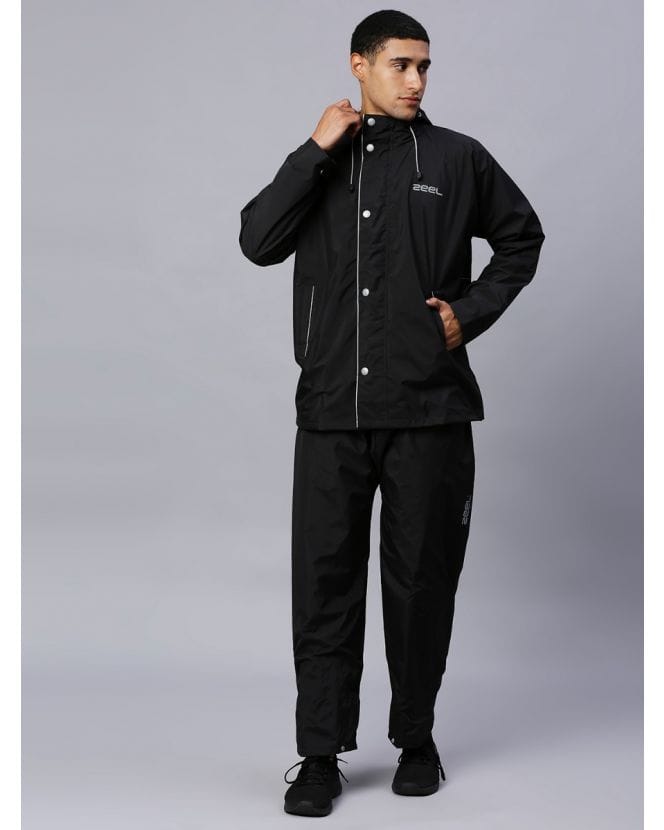 Foliage Black Stylish Raincoat for Mens