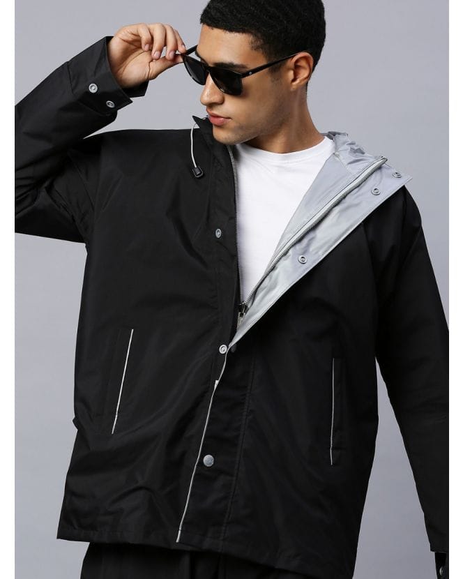 Foliage Black Stylish Raincoat for Mens