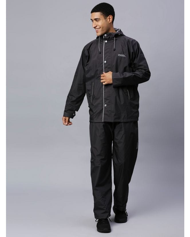 Foliage Dark Grey Raincoat for Mens