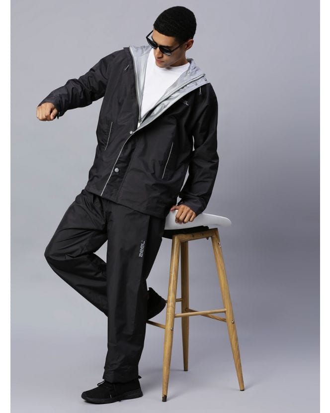 Foliage Dark Grey Raincoat for Mens