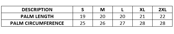 Gloves size chart 2