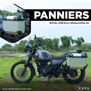 Zana Panniers ( 36 LTR ) Aluminium L-Flat Silver With Frame For Himalayan 411 ZI-8494 LS