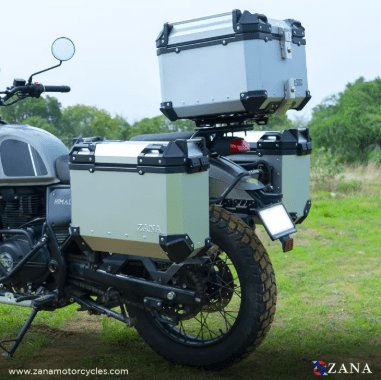 Zana Panniers ( 36 LTR ) Aluminium L-Flat Silver With Frame For Himalayan 411 ZI-8494 LS