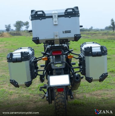 Zana Panniers ( 36 LTR ) Aluminium L-Flat Silver With Frame For Himalayan 411 ZI-8494 LS