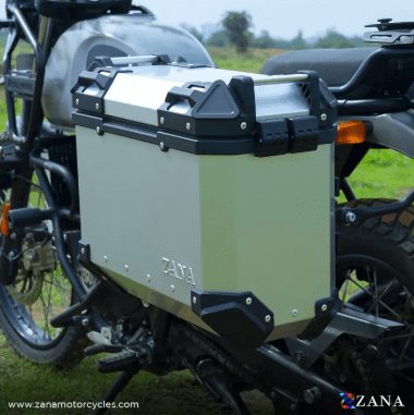 Zana Panniers ( 36 LTR ) Aluminium L-Flat Silver With Frame For Himalayan 411 ZI-8494 LS