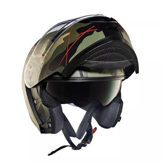 Modular Multi Camo Matt Black and Red Helmet