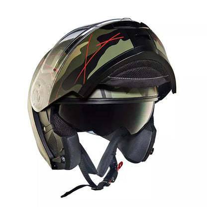 Modular Multi Camo Matt Black and Red Helmet