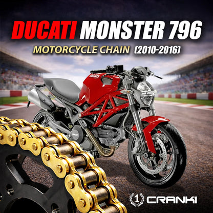 Crank 1 Chain For Ducati Monster 796 (2010-2016) - 525 Pitch x 104 Links Gold (ZVMX)