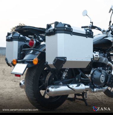 Zana Panniers ( 36 LTR ) Aluminium L-Flat Silver With Frame For Super Meteor 650 ZI-8500 LS