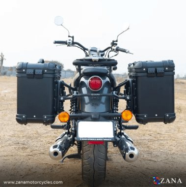 Zana Panniers( 36 LTR ) Aluminium R-Flat Black With Frame For Super Meteor 650 ZI-8492 RB
