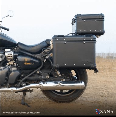 Zana Panniers( 36 LTR ) Aluminium R-Flat Black With Frame For Super Meteor 650 ZI-8492 RB