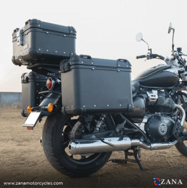 Zana Panniers( 36 LTR ) Aluminium R-Flat Black With Frame For Super Meteor 650 ZI-8492 RB