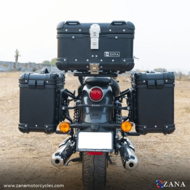Zana Panniers( 36 LTR ) Aluminium R-Flat Black With Frame For Super Meteor 650 ZI-8492 RB