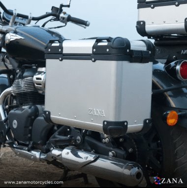 Zana Panniers( 36 LTR ) Aluminium R-Flat Silver With Frame For Super Meteor 650 ZI-8492 RS