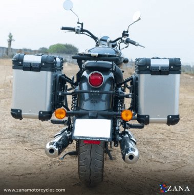 Zana Panniers( 36 LTR ) Aluminium R-Flat Silver With Frame For Super Meteor 650 ZI-8492 RS