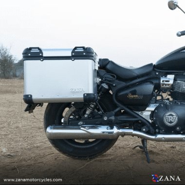 Zana Panniers( 36 LTR ) Aluminium R-Flat Silver With Frame For Super Meteor 650 ZI-8492 RS