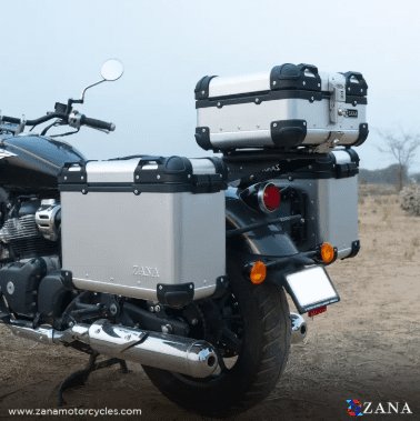 Zana Panniers( 36 LTR ) Aluminium R-Flat Silver With Frame For Super Meteor 650 ZI-8492 RS