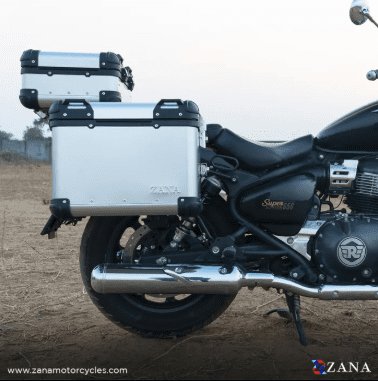 Zana Panniers( 36 LTR ) Aluminium R-Flat Silver With Frame For Super Meteor 650 ZI-8492 RS