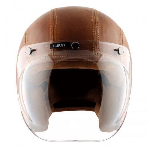 Retro Jet Leather Burnt Open Face Helmet