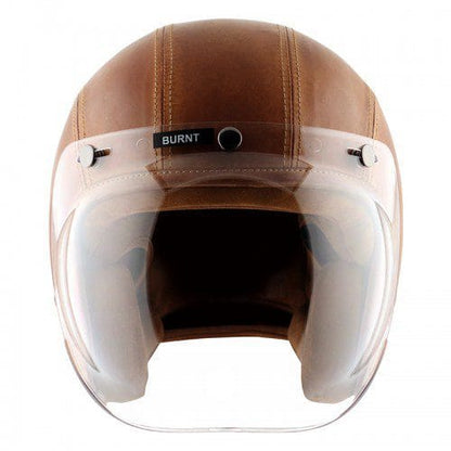 Retro Jet Leather Burnt Open Face Helmet