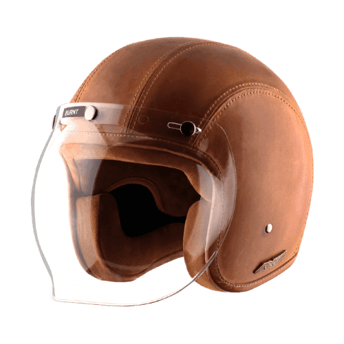 Retro Jet Leather Burnt Open Face Helmet