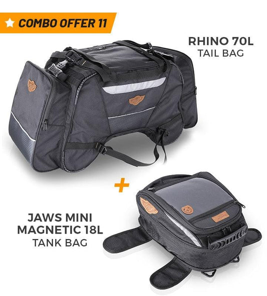 Rhino 70L Tail Bag and Jaws Mini Magnetic 18L Tank Bag