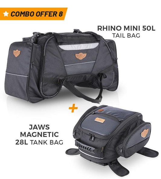 Rhino Mini 50L Tail Bag and Jaws Magnetic 28L Tank Bag