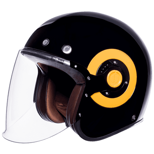 SMK Retro Jet Unicolour Matt Black Yellow Helmet MA240 Riders Junction