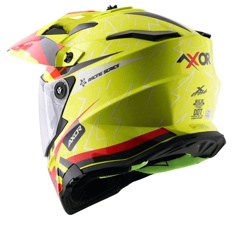 AXOR X-Cross Flash Neon Yellow Red Dual Visor Helmet