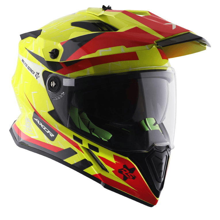 AXOR X-Cross Flash Neon Yellow Red Dual Visor Helmet