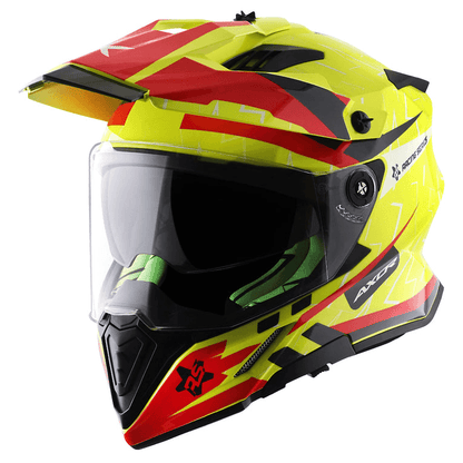 X-Cross Flash Neon Yellow Red Dual Visor Helmet