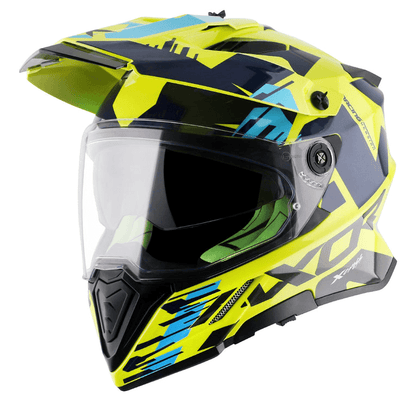 X-Cross X1 Neon Yellow Blue Dual Visor Helmet