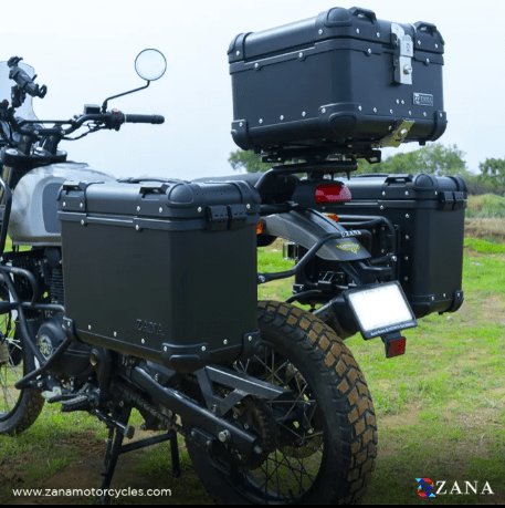 Zana Panniers ( 36 LTR ) Aluminium R-Flat Black With Frame For Himalayan 411 ZI-8494 RB