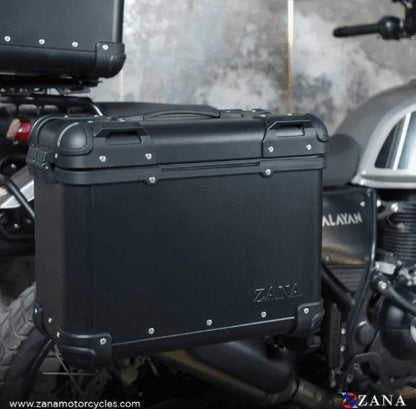 Zana Panniers ( 36 LTR ) Aluminium R-Flat Black With Frame For Himalayan 411 ZI-8494 RB