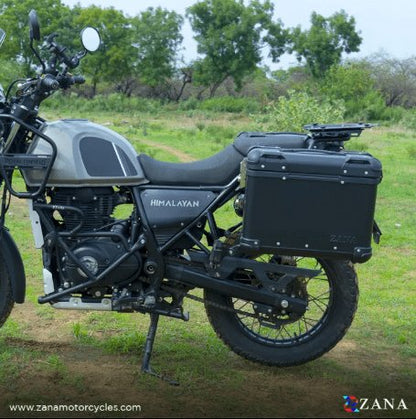 Zana Panniers ( 36 LTR ) Aluminium R-Flat Black With Frame For Himalayan 411 ZI-8494 RB