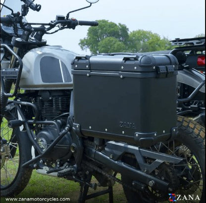 Zana Panniers ( 36 LTR ) Aluminium R-Flat Black With Frame For Himalayan 411 ZI-8494 RB